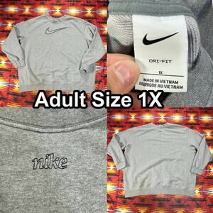 Nike Dri-FIT Crewneck Sweatshirt Adult Size 1X Gray Embroidered Swoosh Logo